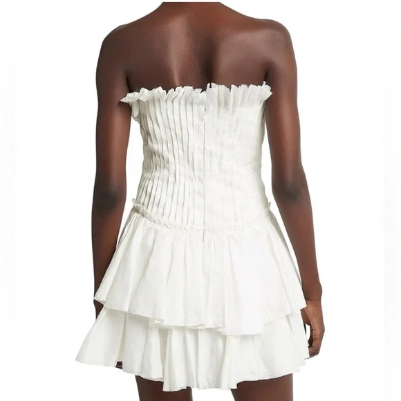 AJE Utopia Strapless Mini Dress with Drop and Waist Peplum Ruffles in White M - Picture 9 of 11